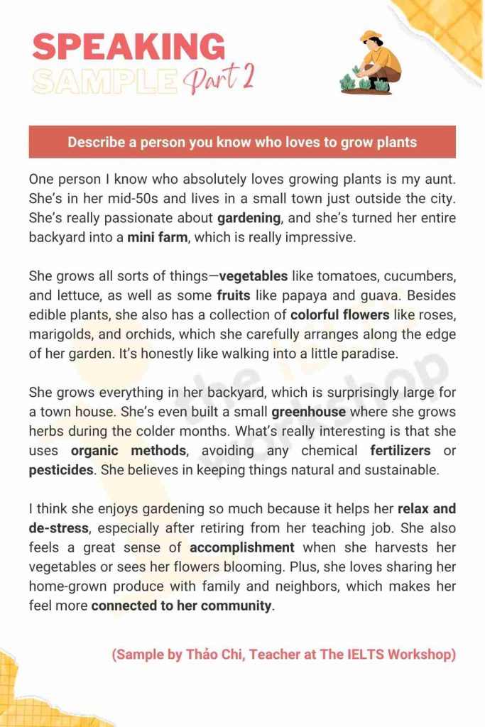 Describe a person you know who loves to grow plants sample