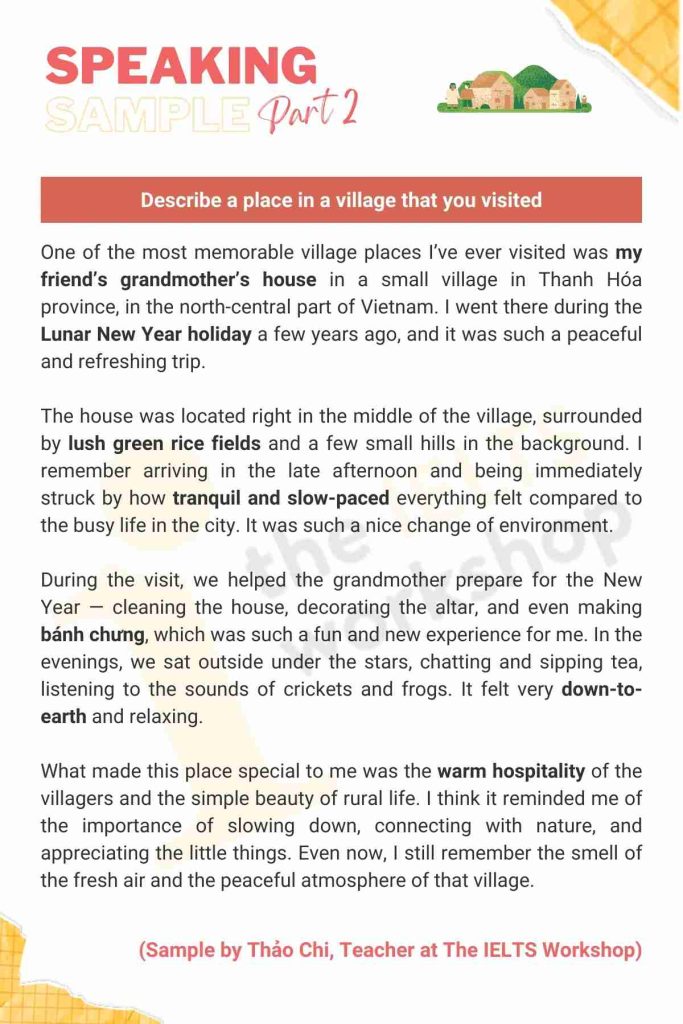 Describe a place in a village that you visited sample