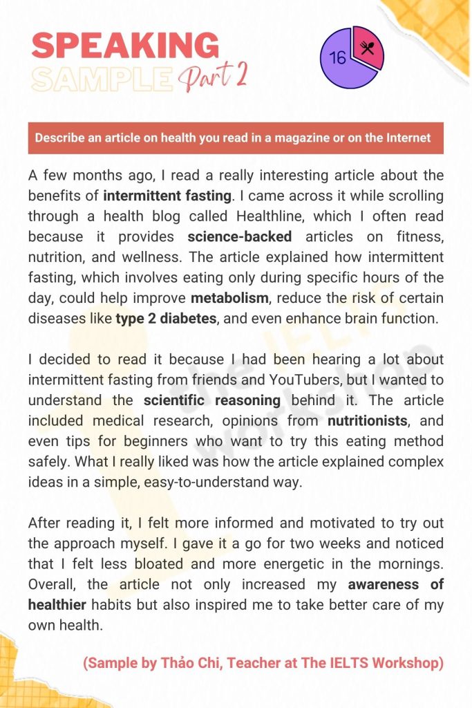 Describe an article on health you read in a magazine or on the Internet