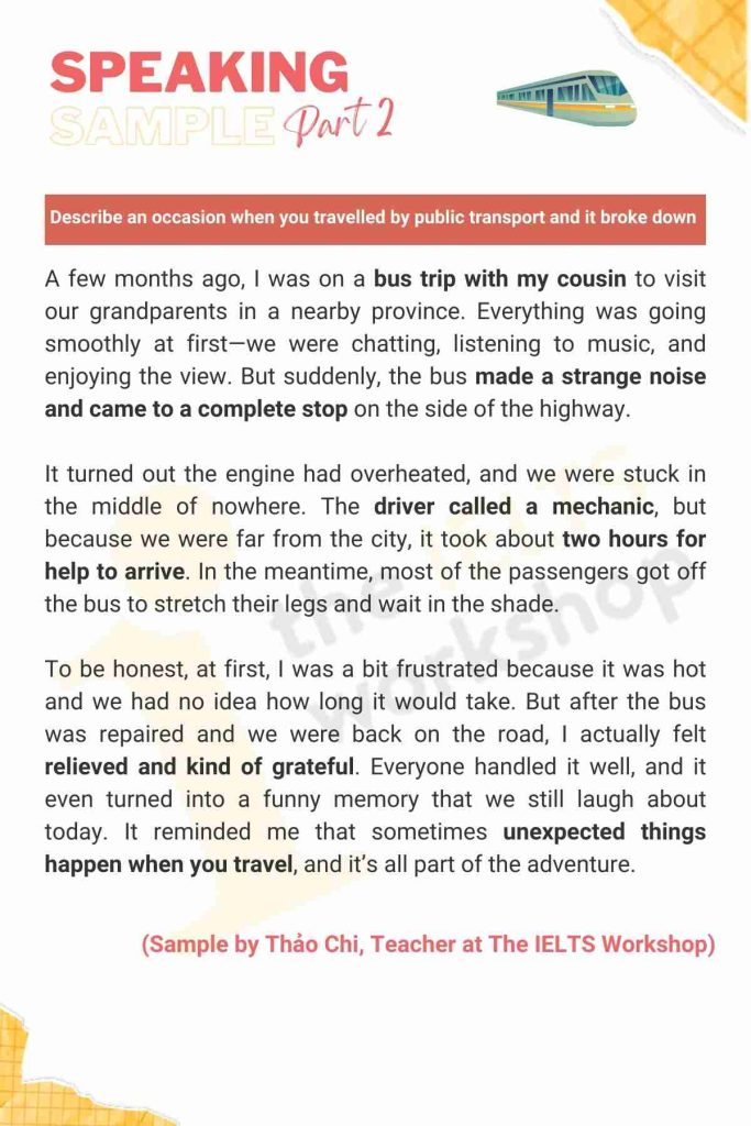 Describe an occasion when you travelled by public transport sample