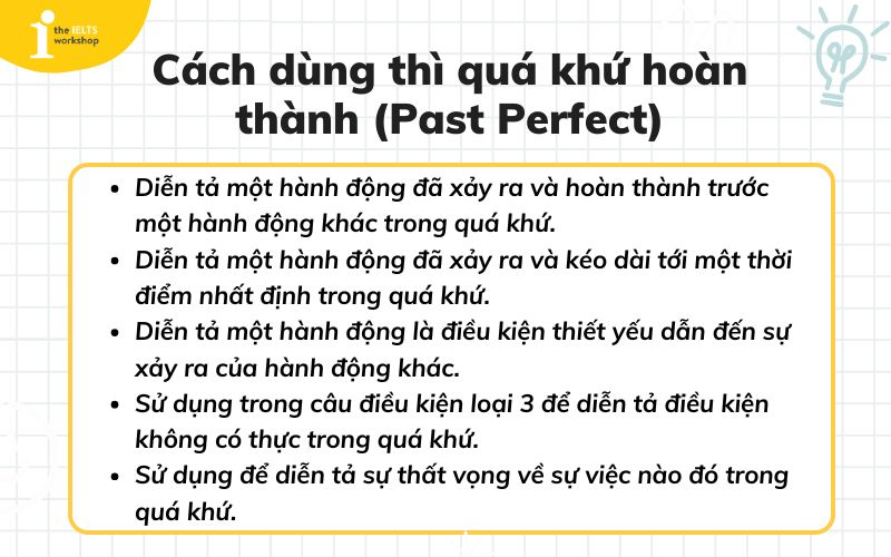 Cách dùng thì quá khứ hoàn thành