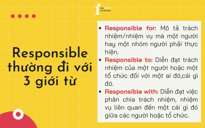 Responsible thường đi với 3 giới từ