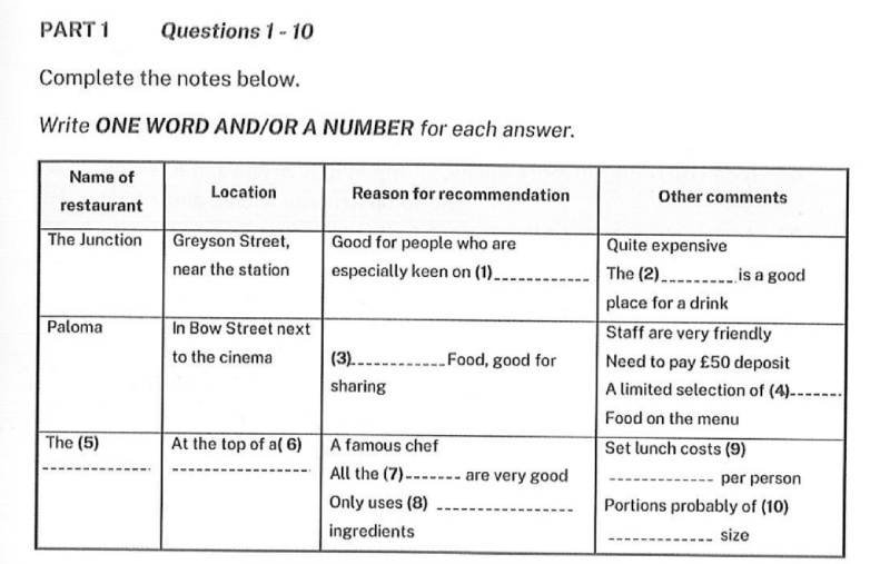 đề bài Cambridge 20 Test 1 Listening Part 1