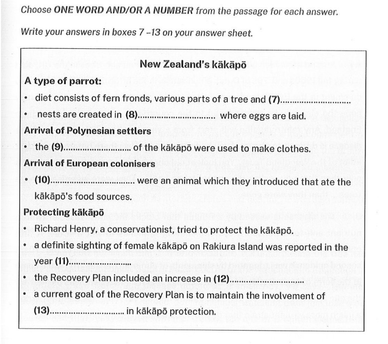 Cambridge IELTS 20 Test 1 Reading Passage 1 - the kakapo