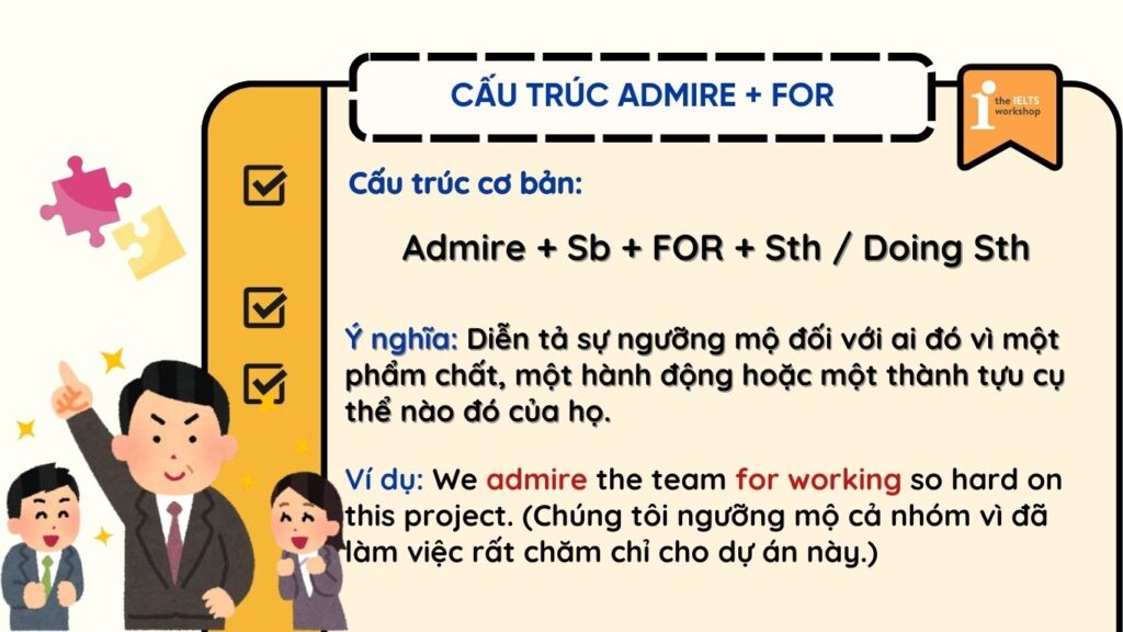 Admire đi với giới từ gì? Cấu trúc Admire