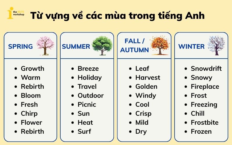 Từ vựng về các mùa trong tiếng Anh