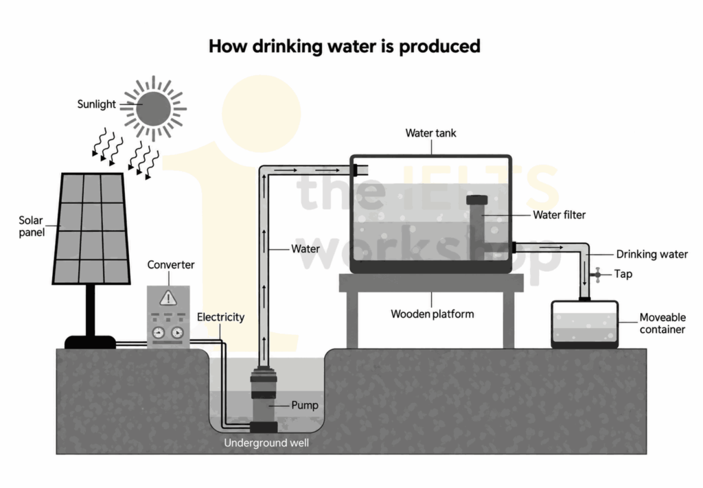 producing drinking water by solar power powdered pump and filter