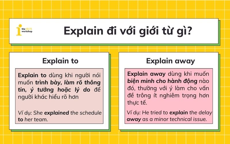 Explain đi với giới từ gì?