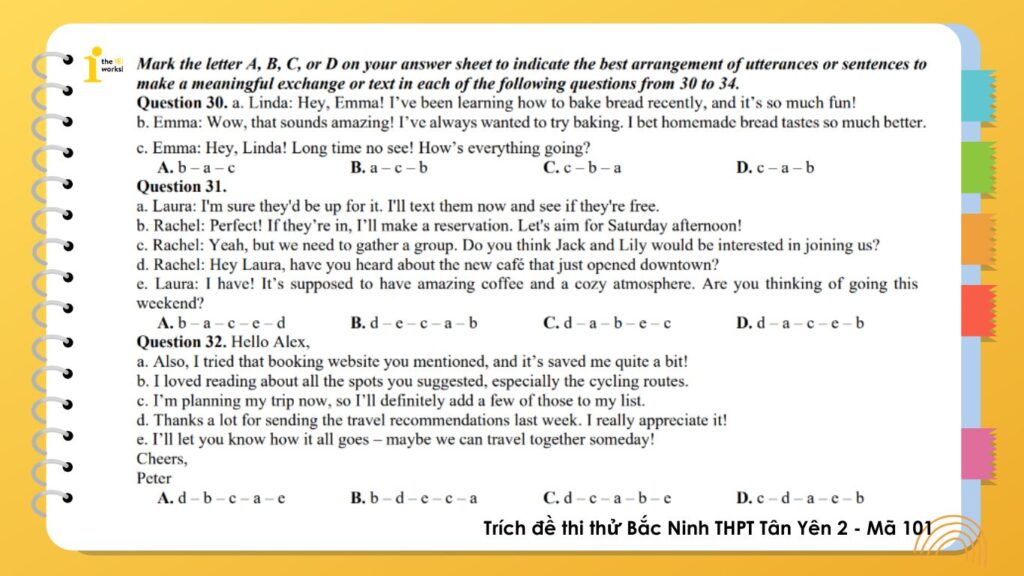 dạng bài sắp xếp đoạn hội thoại/lá thư/đoạn văn