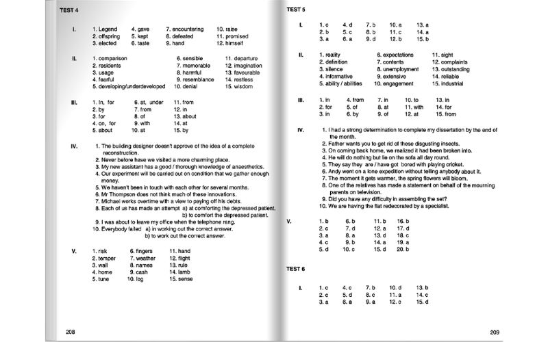 Phần Answer Key của sách English Advanced Vocabulary And Structure Practice 