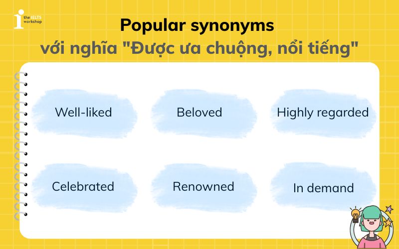Popular Synonyms
Popular synonyms với nghĩa "Được ưa chuộng, nổi tiếng"