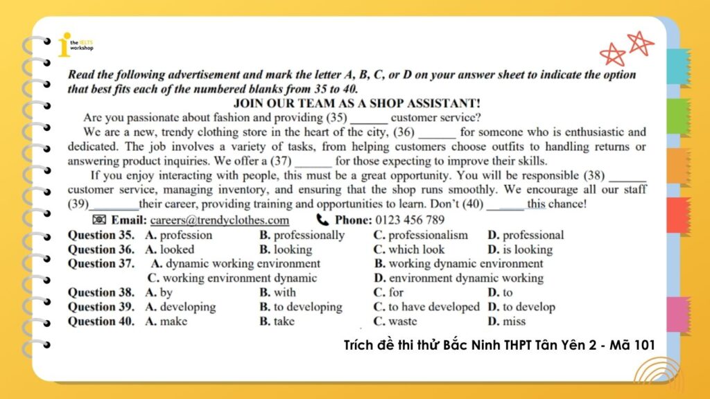 Dạng bài đọc điền thông báo, tờ rơi, quảng cáo trong bài thi THPT