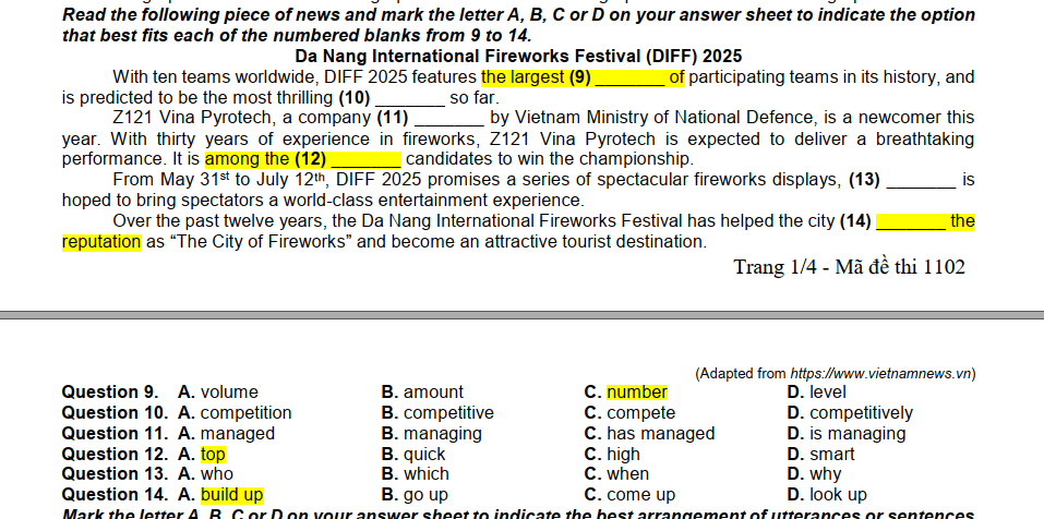 collocation thường gặp trong đề thi THPT quốc gia - Dạng 1: Đọc điền thông báo