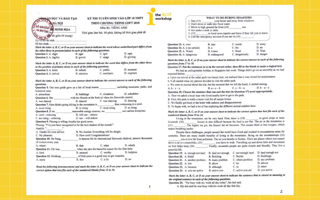 đề thi tiếng Anh vào 10