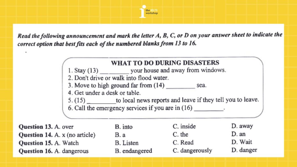 Dạng bài điền từ vào bảng thông báo thi vào 10