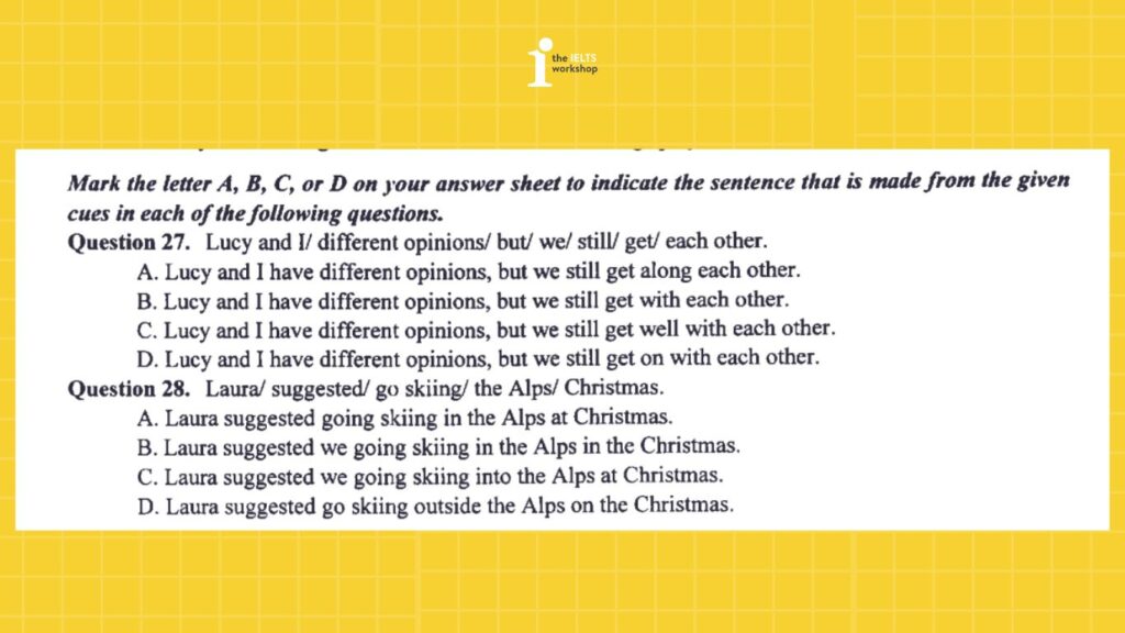 Dạng bài viết câu dùng từ gợi ý