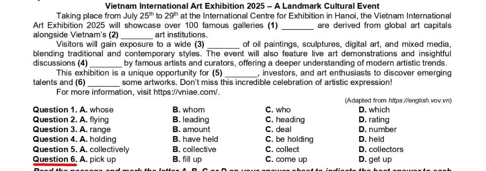 Phrasal verb thi THPT xuất hiện trong đề thi chính thức 2025 mã đề 1105