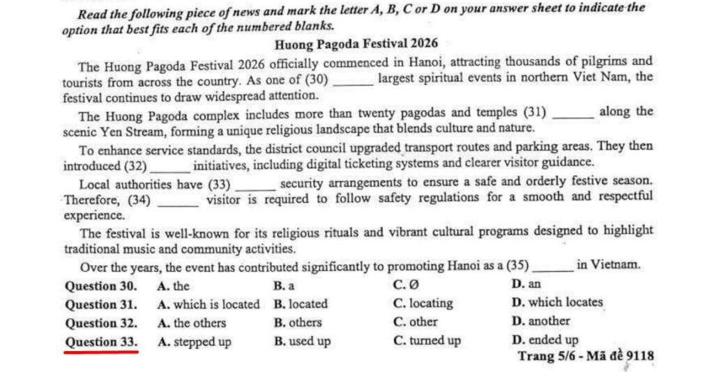 Phrasal verb trong đề thi thử 2026 sở HN