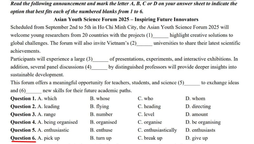 phrasal verb thi thpt  trong đề KSCL liên trường nghệ an 2026 lần 1