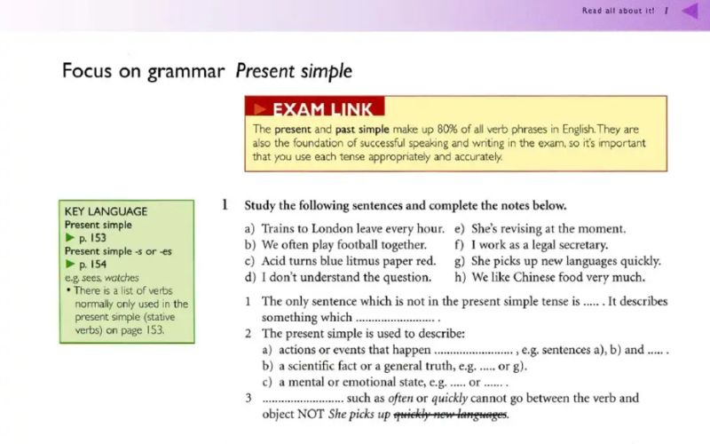 Phần Focus on Grammar trong sách Focus on IELTS Foundation